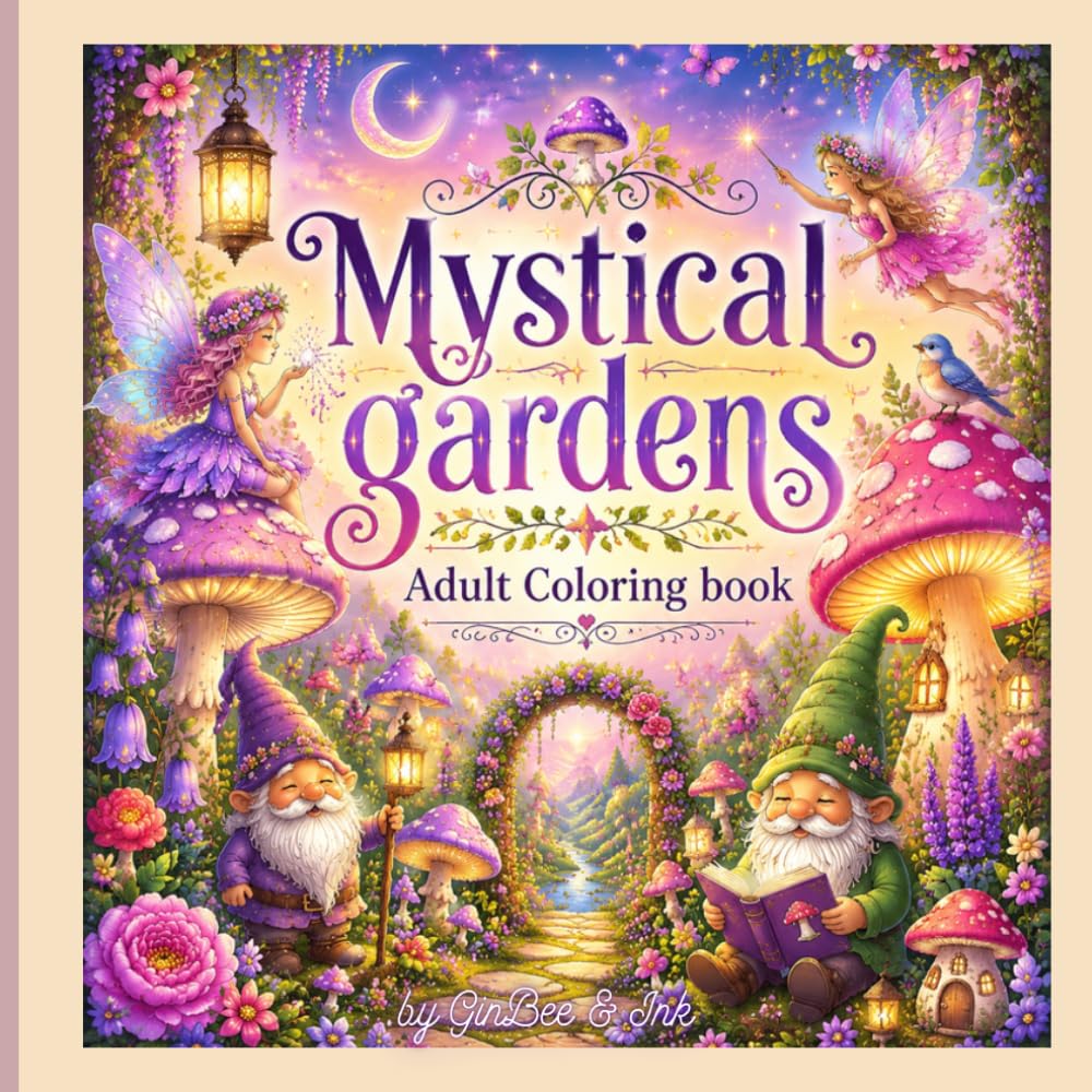 Mystical Gardens Adult Coloring Book: A Whimsical Coloring Journey Through Mushrooms, Flowers, and Fairytale Gardens