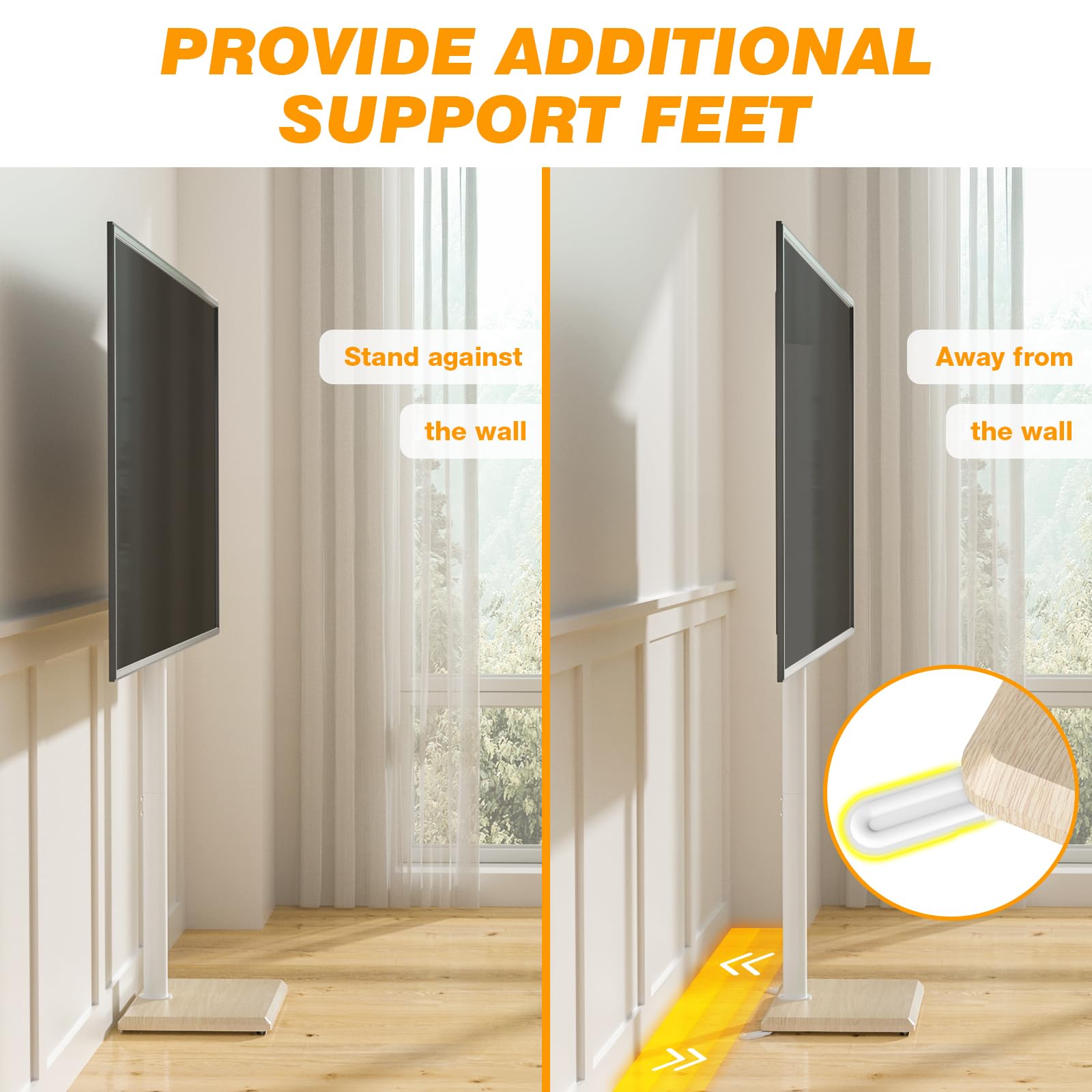 TVON Supporto da pavimento per TV da 32 a 60 pollici, alto con piedini di supporto, supporto angolare sottile per TV regolabile in altezza, supporto girevole per TV, max VESA 400 x 400 mm fino a 40 kg
