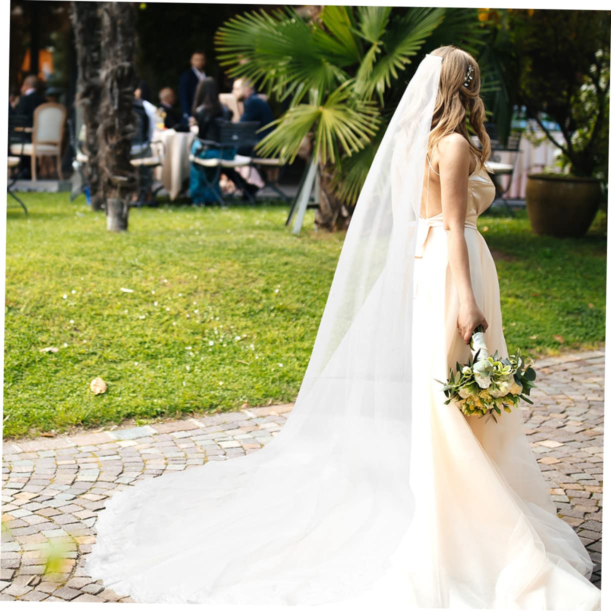 minkissy 2 Stck. Hochzeitsbrautschleier Schicht mit Spitzenrand Eleganter Schleier Hochwertigem Material Leicht Komfortabel Perfektes Accessoire für Hochzeiten Zeremonien