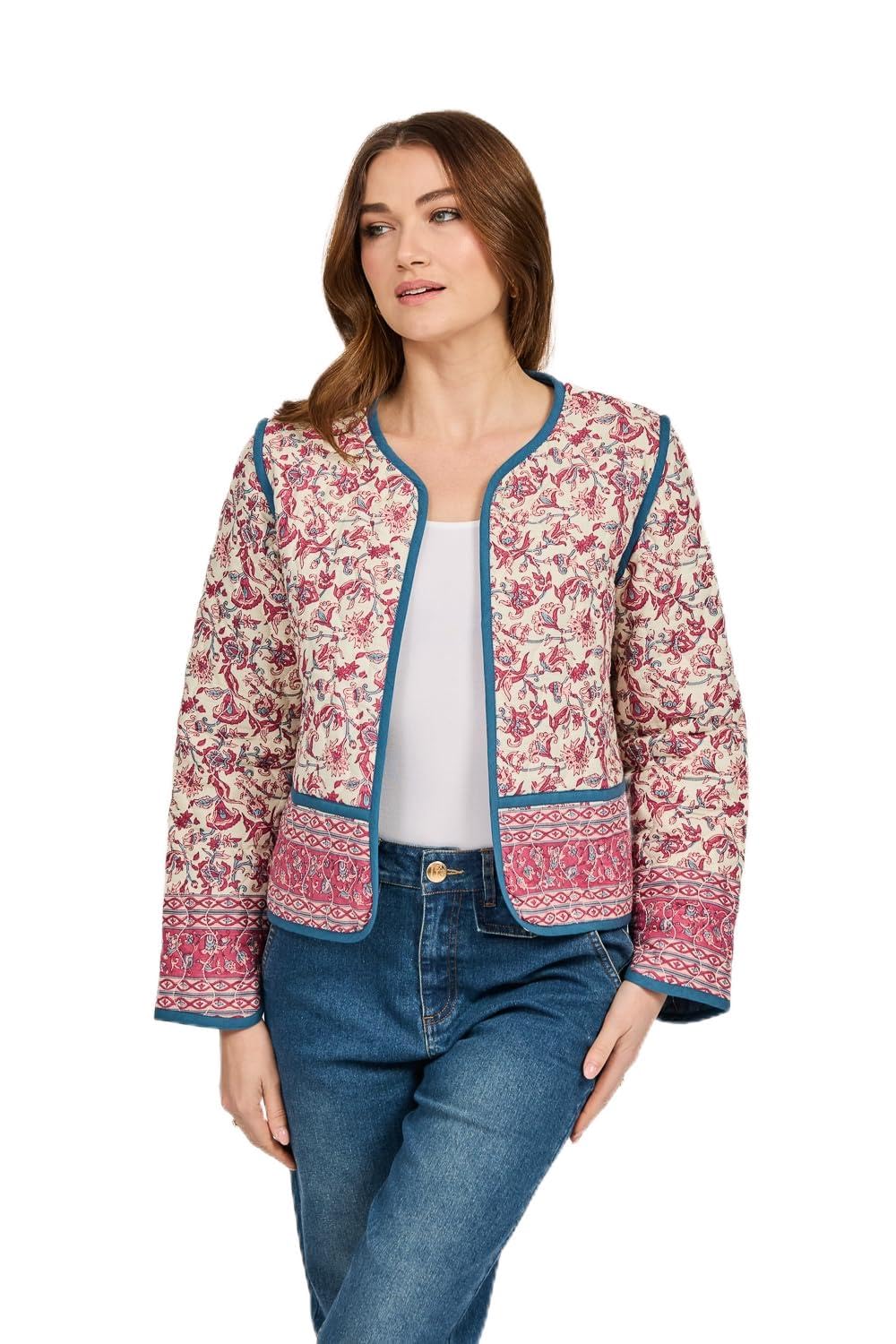 Mudflower Women’s Reversible Paisley Quilted Jacket – Lightweight Casual Coat, Stylish Everyday Outerwear (UK, Numeric, 18, Regular, Regular)