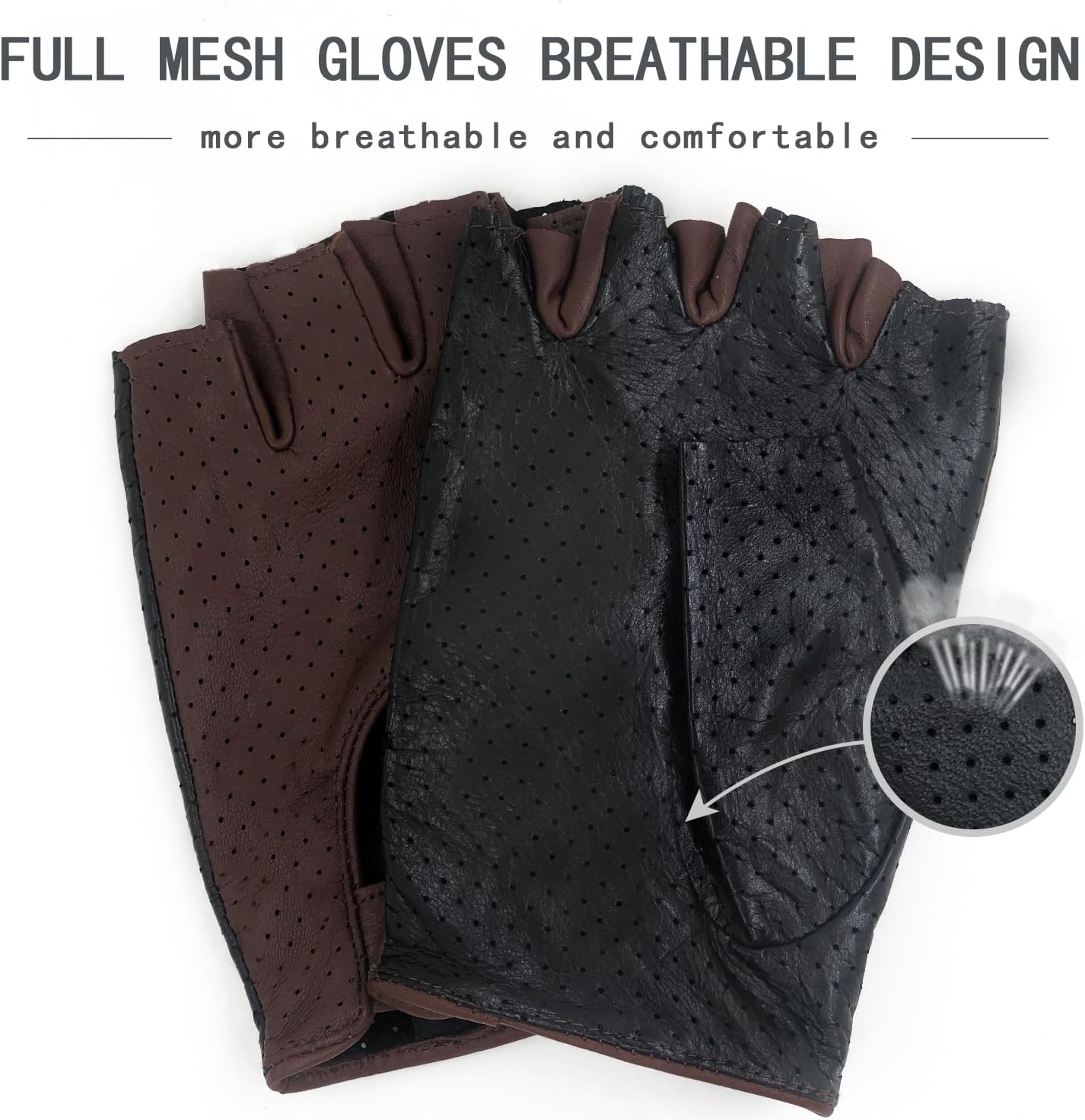 ZLUXURQ Mens Soft and Breathable Fingerless Leather Driving Gloves-Premium Lambskin - Image 2
