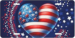 License Plate, American Flag Love Heart Front License Plate Aluminum Metal Car Plates Decorative Vanity Tag Decor Novelty Car Tag for Truck SUV Rv Cars Auto Accessory for Women Men 6 X 12 Inch