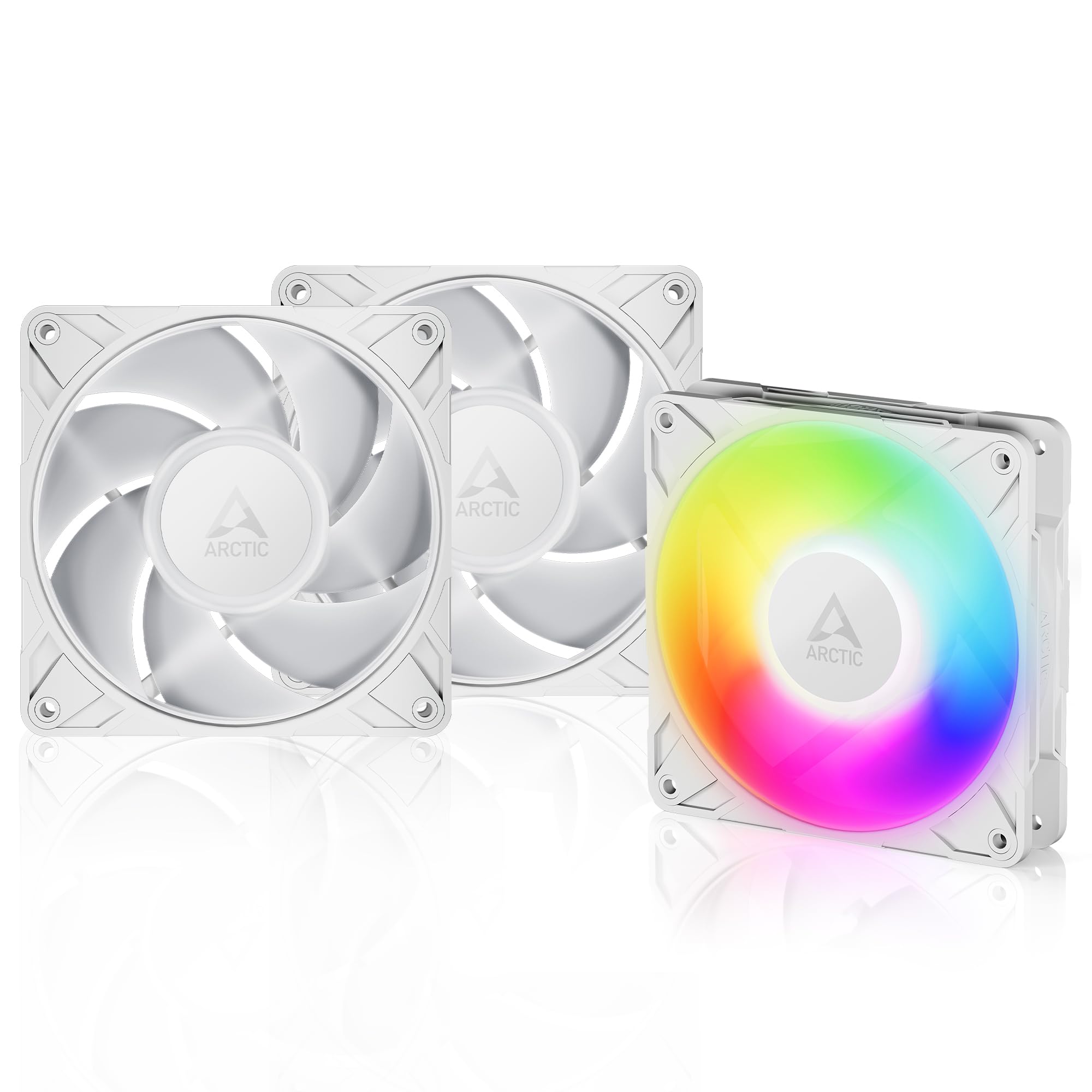 ARCTIC P12 Pro A-RGB (White) - 3 Pack - Powerful Premium Fan, 120 mm PWM Fan with Y-Cable Splitte, 600-3000 RPM, 0 RPM <5% PWM, 5V Digital RGB, Fluid