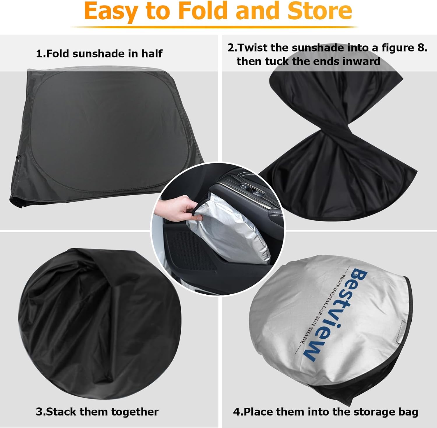 Bestview Windshield Sun Shade Custom Fit for 2014-2018 GMC Sierra, Foldable Front Window Sunshade Sun Visor Accessories Protector Block UV Rays Heat