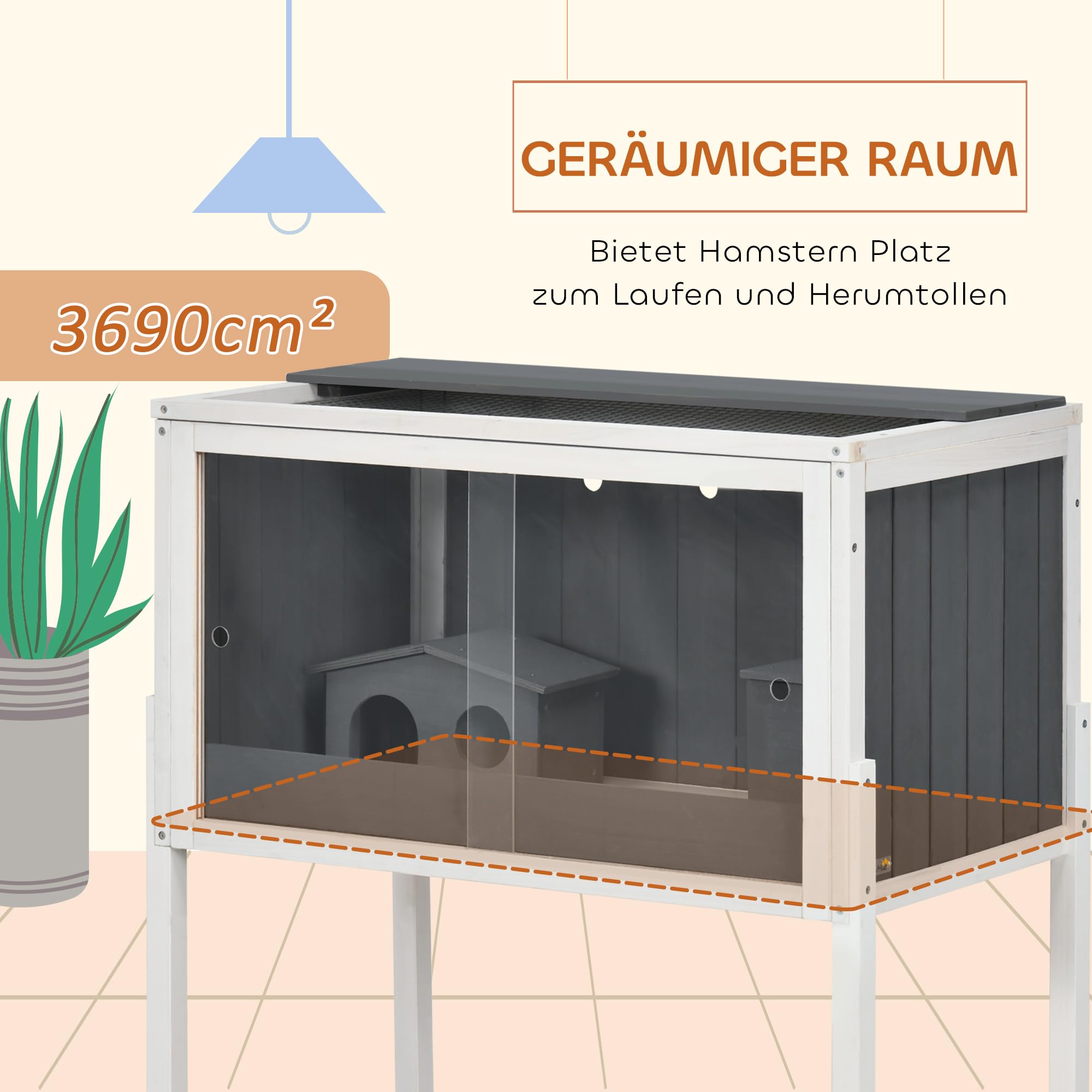 PawHut Hamsterkäfig mit Schiebetür für Zwerghamster 82 x 45 x 81 cm Grau
