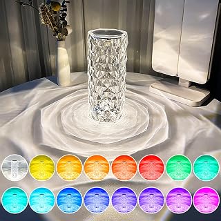 水晶灯 台灯 床头灯 2000 mAh 水晶台灯 夜灯 氛围灯 LED 间接照明 USB充电 RGB模式 16色 6种亮度调节 触摸遥控器2合1操作 适用于卧室/酒吧/餐厅 礼物 生日礼物