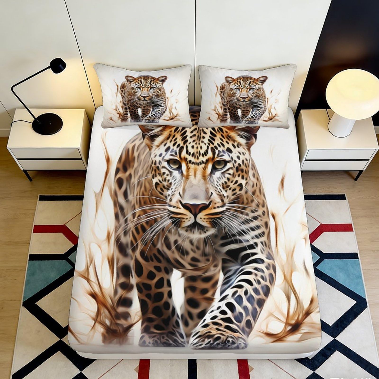 3D Printed Leopard Fitted Sheet Microfiber Soft Breathable Cheetah Bed Cover for Bedroom Dormitory Guest Room Mattress Protection Decor 90x200x25cm