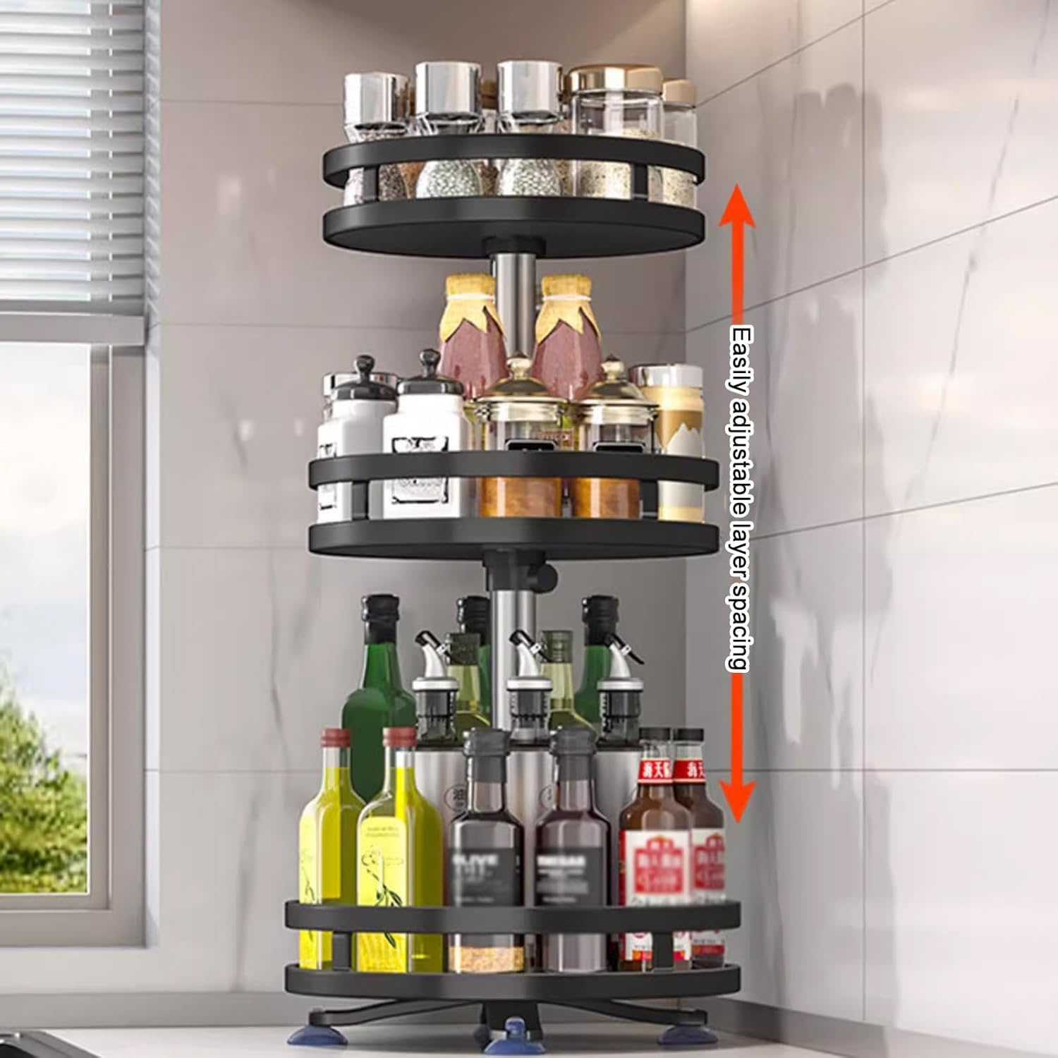 Especiero giratorio con estantes ajustables, plato giratorio de 360 grados para organización de cocina