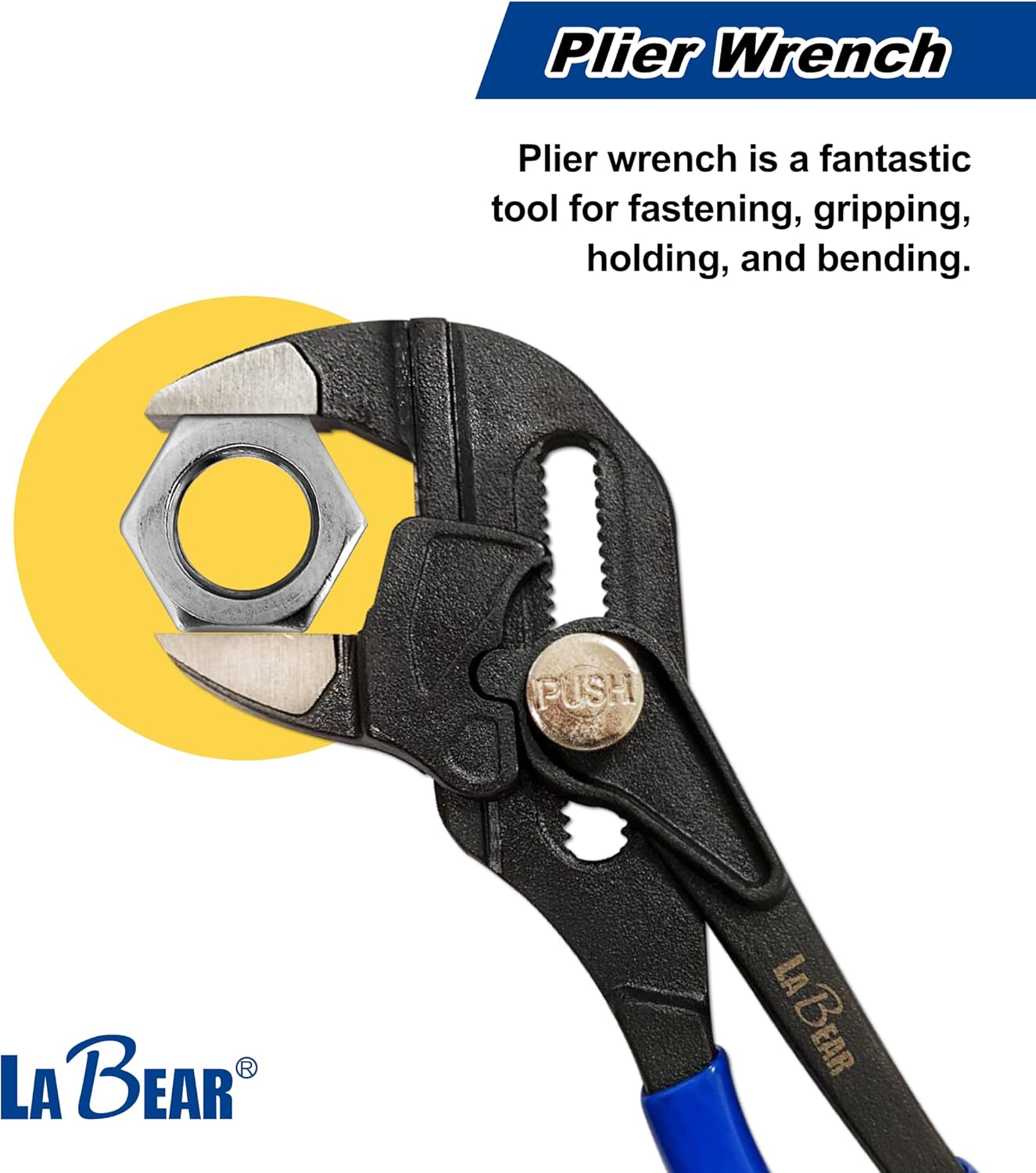 LABEAR- 10-Inch Pliers Wrench, Tongue and Groove Pliers, 3" Jaw Capacity Water Pump Pliers, Quick Adjustable, CR-V Steel, for Home Repairs