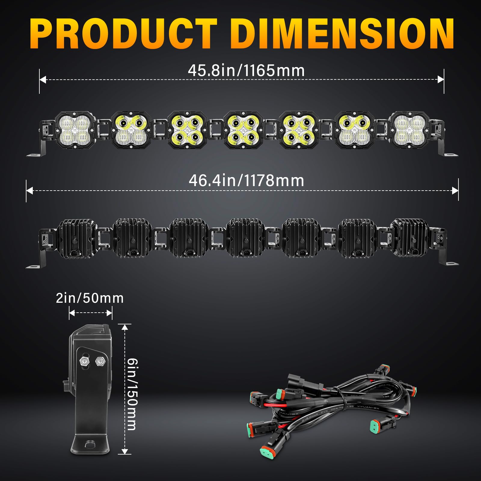 Willpower Barra de Luz LED 117 cm 46" 210W 17500LM Barras Luminosas LED 12V 24V Largo Alcance para 4x4 Tractor Coche Camion Barco Offroad, 6000K Bianco, IP67 Impermeabile, Con DT Kit de Cableado