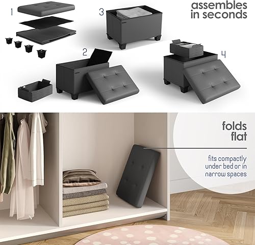 Miniatura 243 de Otomana plegable para dormitorio o sala de estar, con contenedores de almacenamiento, reposapiés para el extremo de la cama, soporta hasta 660 lb,