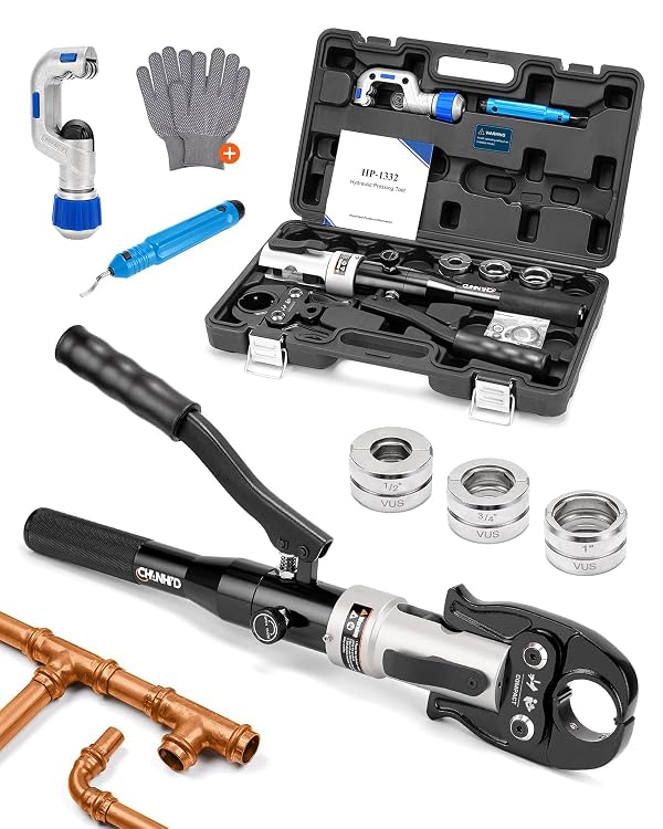 CHANHYD Hydraulic Copper pipe Crimping tool with 1/2 inch,3/4 inch and 1 inch Jaw Copper Pipe Propress Crimpers Pressing Pliers,Copper Tube Fittings pipe Crimpers for Narrow Space and Tee Fittings by CHANHYD - Used condition - US$92.21