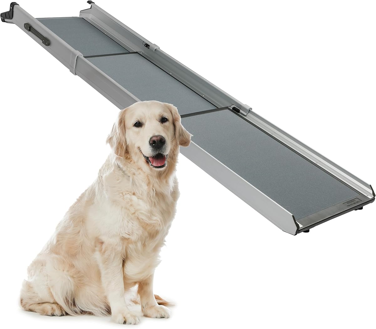 Rampa telescópica compacta para perros Happy Ride | Tamaño más compacto, se extiende de 28 a 70 pulgadas para la mayoría de los vehículos, patas de goma, rieles laterales, pestillo de seguridad, soporta perros de hasta 300 libras