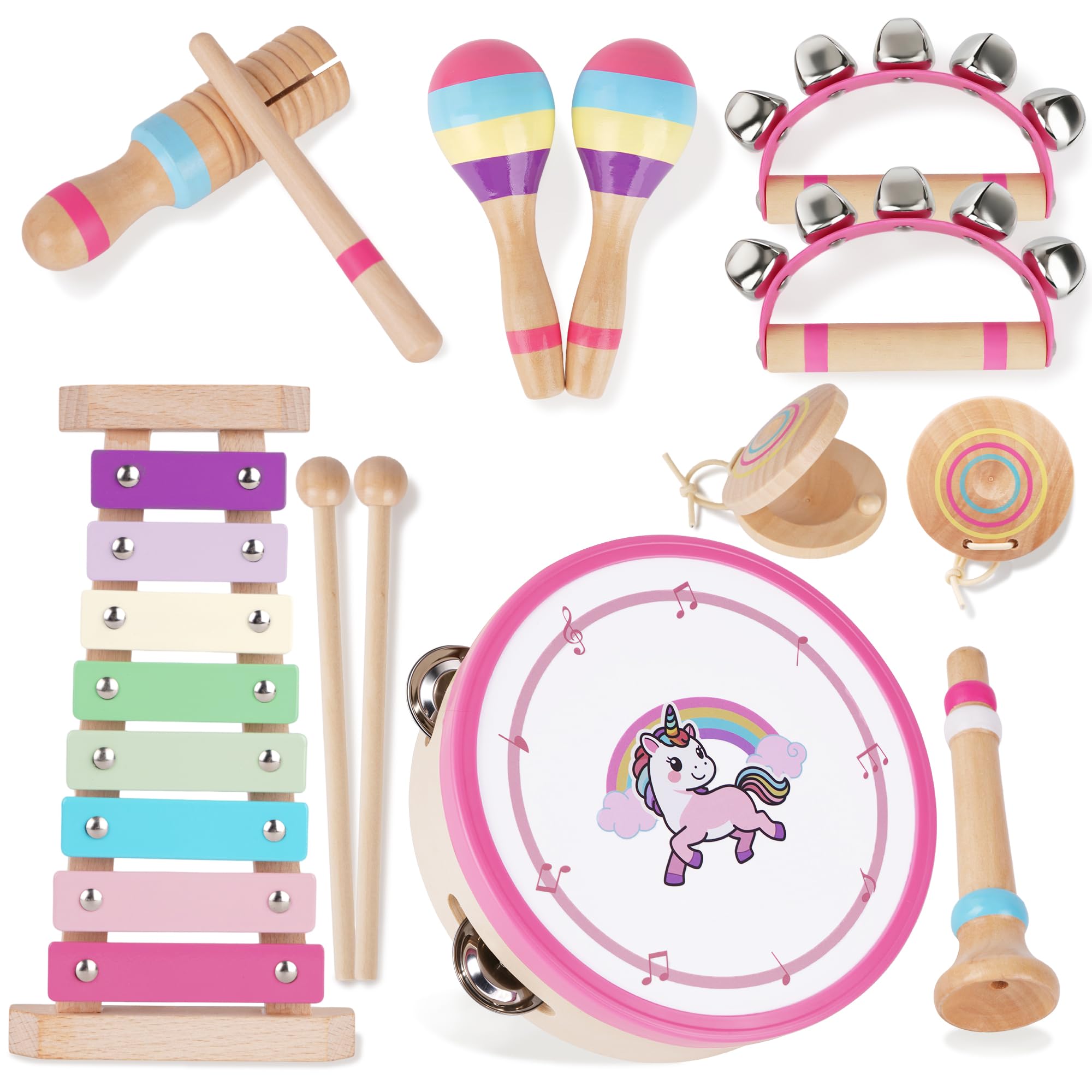 ATOYUS Musical Instruments for Toddlers 1-3, Montessori Toys for 1 2 3 Year Old Boys Girls, Wooden Percussion Instruments Xylophone Tambourine Toys for Kids, Learning Christmas Birthday Gift for Baby