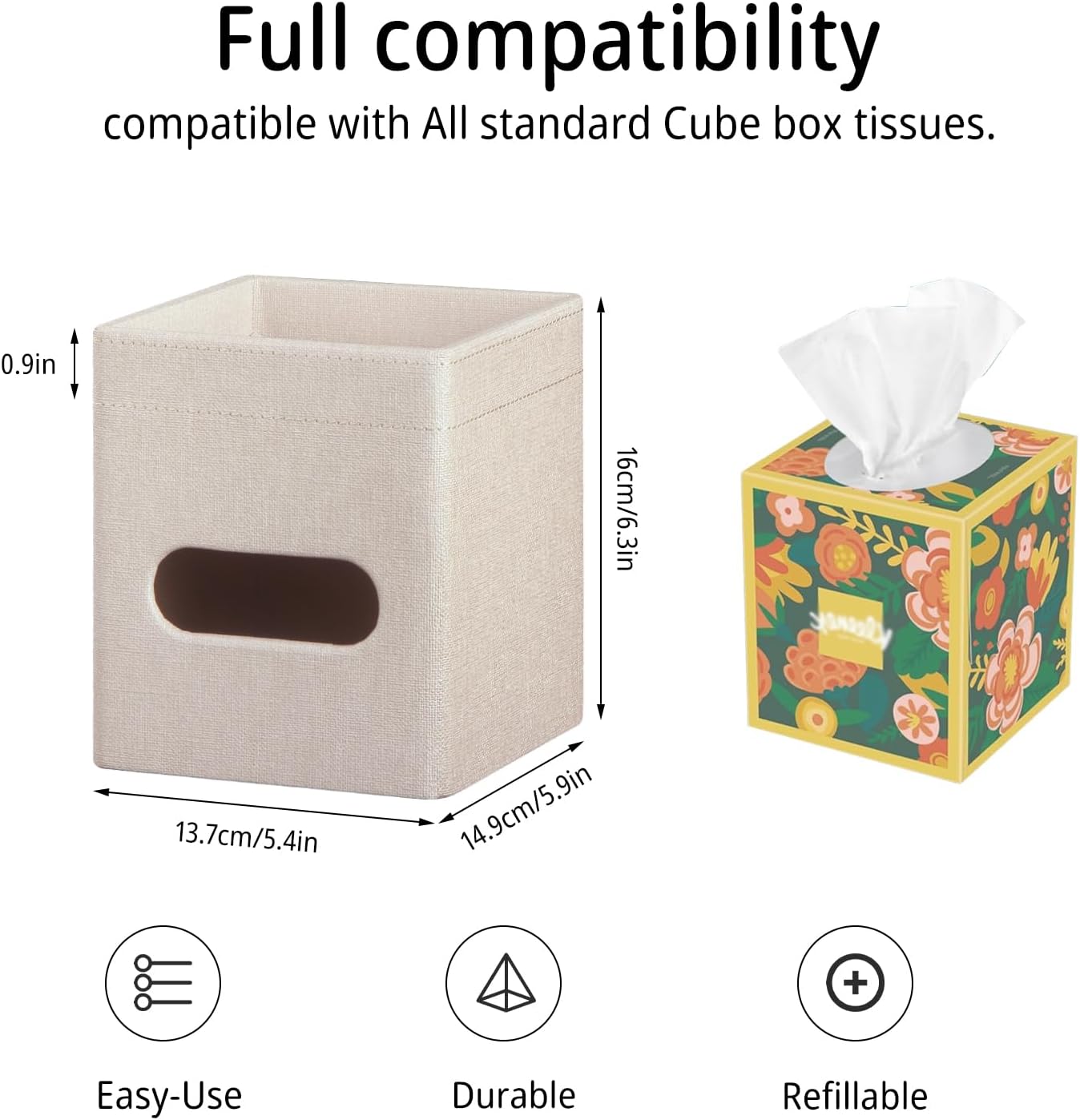 Square PU Leather Tissue Box Cover with Top Storage Tray,Tissues Dispenser