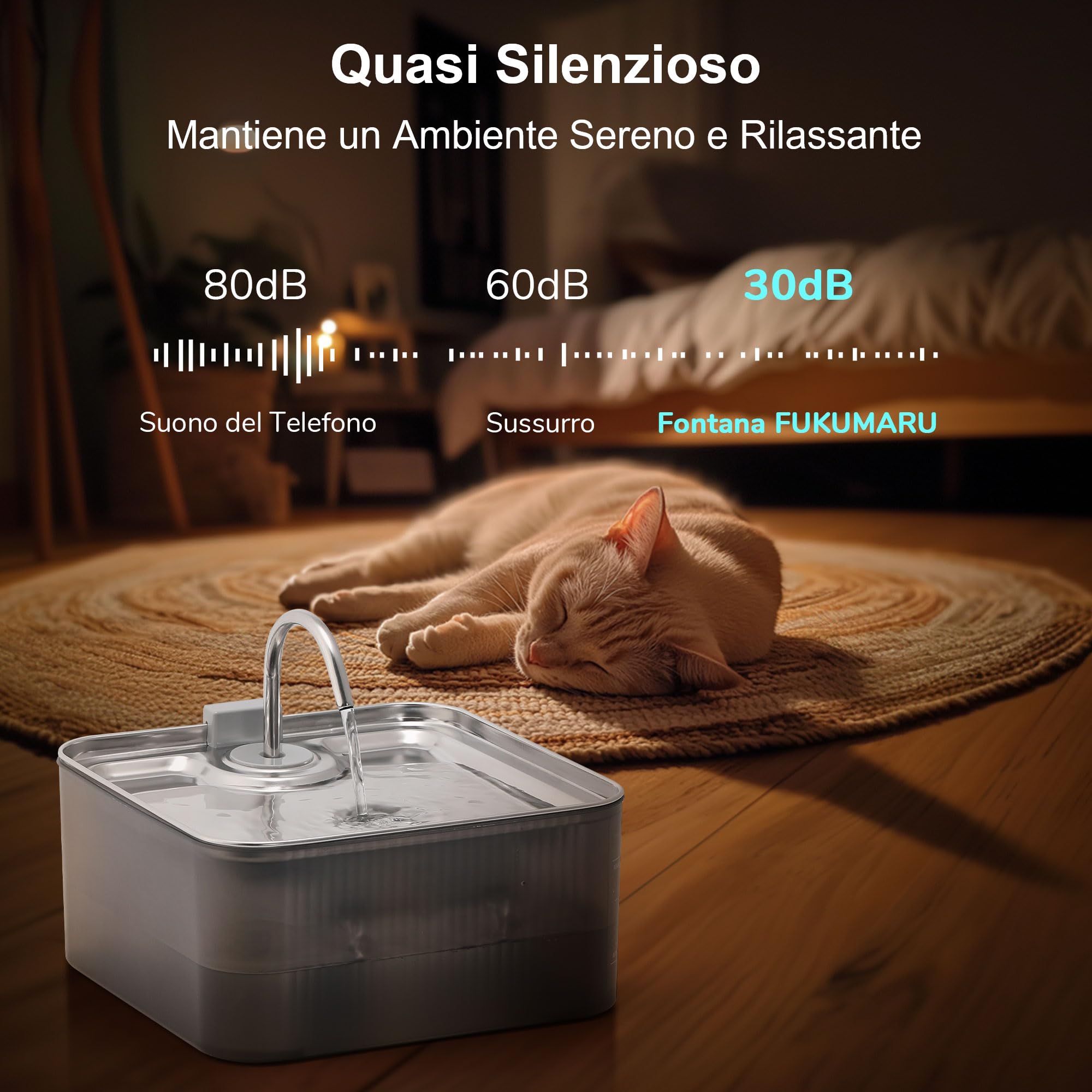 FUKUMARU Fontanella per Cani/Gatti. 7L. Fontana Automatica per Gatti con Grandi Capacità in Acciaio Inox, Distributore d'Acqua con 3 Filtri di Ricambio per Gatti,Cani, Più Animali Domestici.