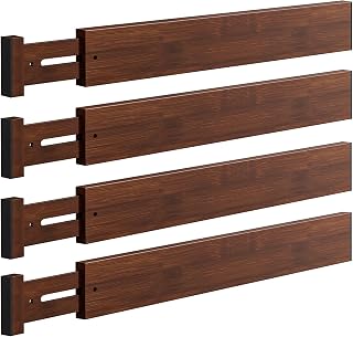 4 Pack Bamboo Drawer Dividers 17-22" Adjustable Kitchen Organizer, Mocha