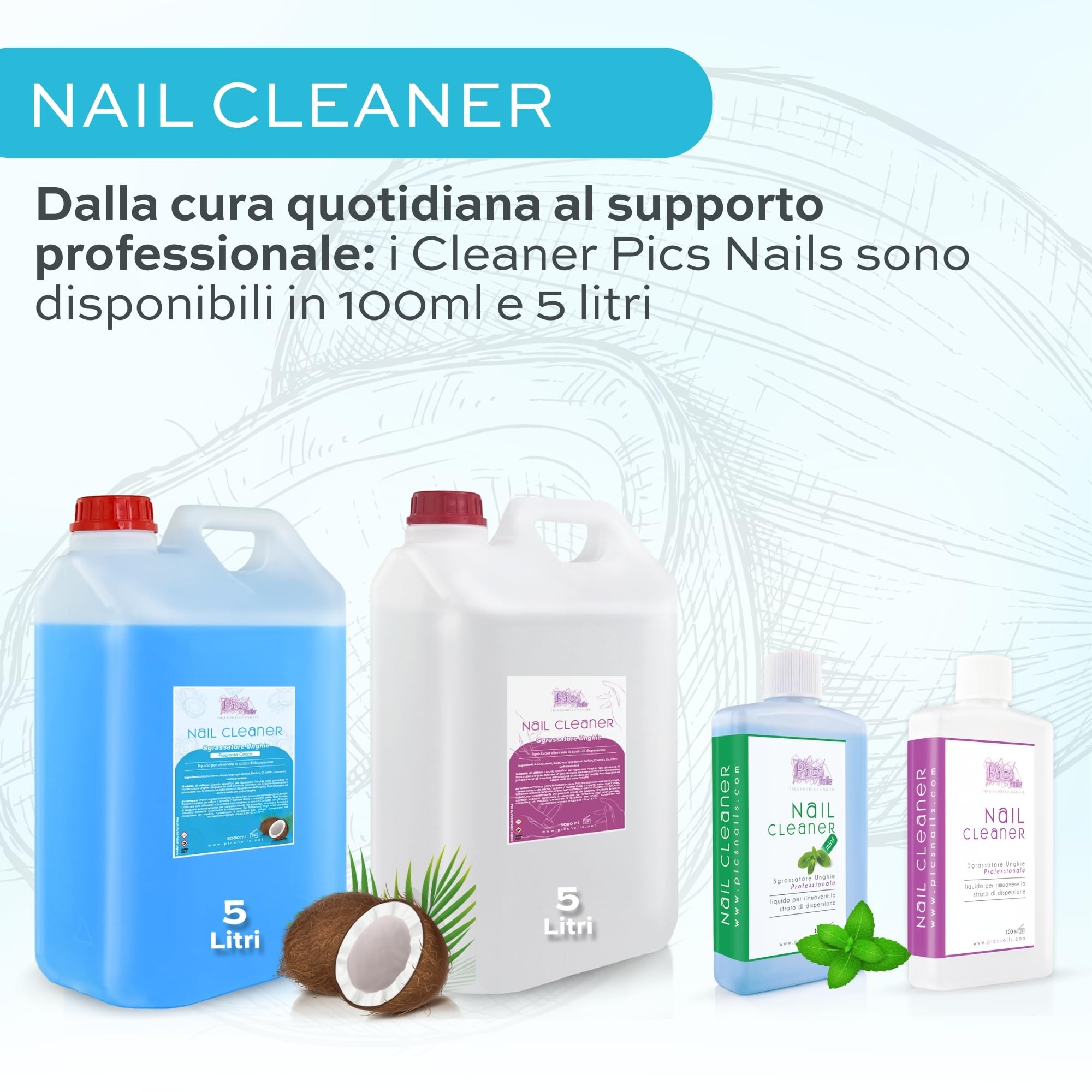 Cleaner Unghie Sgrassatore Gel 5 L. - MAXI - Nail Cleaner Sgrassante per Unghie Professionale Ideale per Pulizia Unghie e Rimozione dello Strato di Dispersione (Appiccicoso) (5 Litri, Cocco)