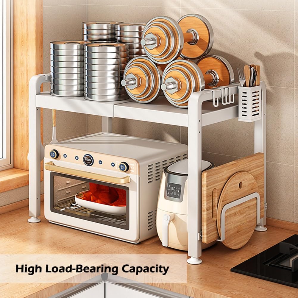 Expandable Kitchen Cabinet Shelf - Adjustable Microwave Rack With Hooks & Chopping Board Holder, No Drill Needed - View #5