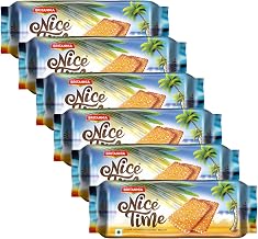 Britannia Nice Time 5.29oz (150g) - Delicious Coconut Biscuit Crunchy - Kids Favorite Breakfast & Tea Time Snacks (Pack of 6)