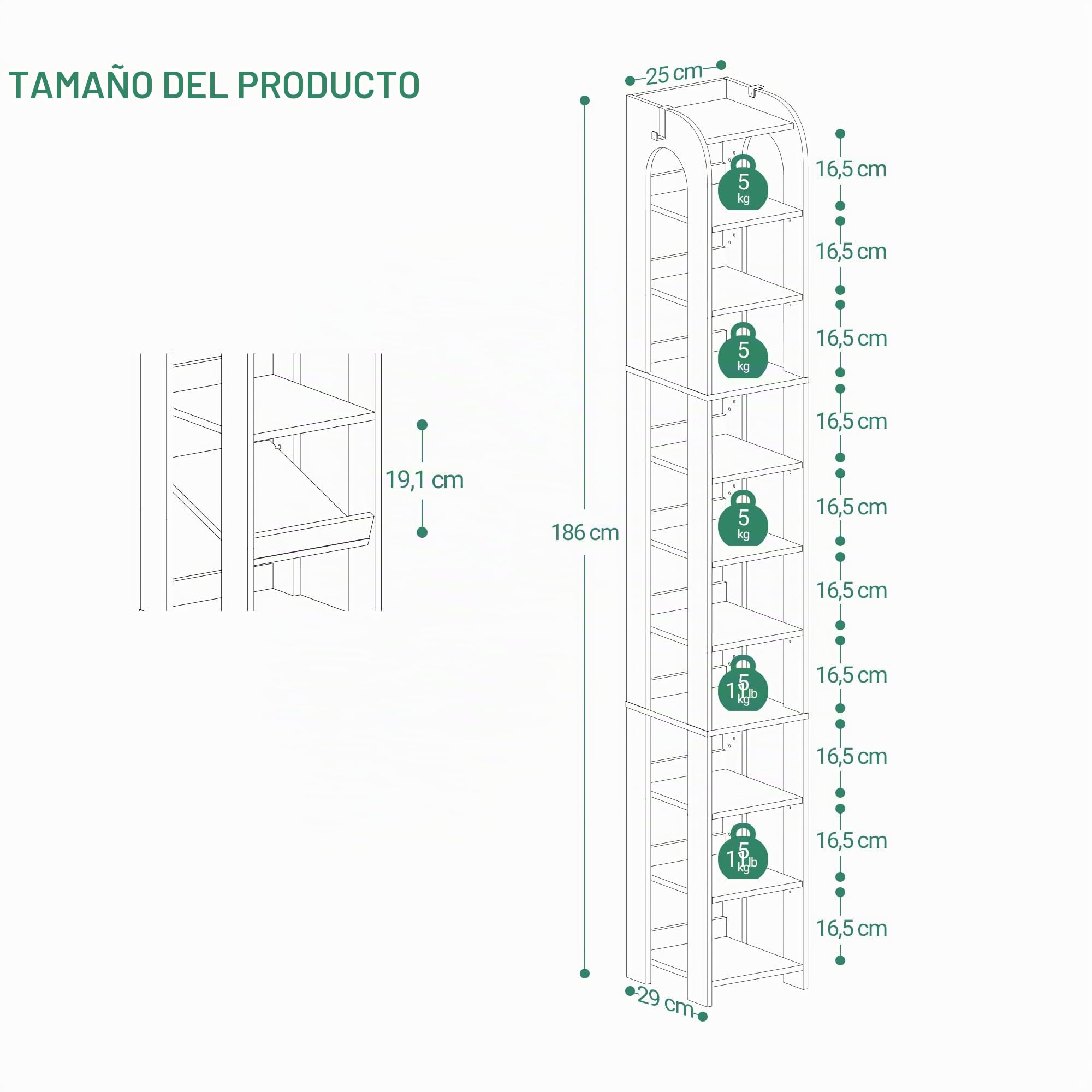 Hzuaneri Zapatero, 11 Estantes, con Ganchos, Negro | Organizador de Zapatos de Madera Para Armario, Entrada, Torre de Zapatos Para Habitaciones Pequeñas, Ajustable, SR12406X