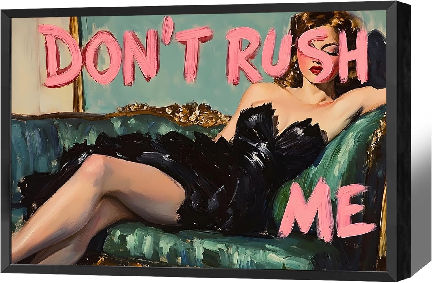 Woman On The Sofa Vintage Poster Don'T Rush Me Altered Canvas Wall Art Victorian Portrait Girly Picture Aesthetic Prints Painting For Living Room Bedroom Office Wall Decor 12x16in Framed