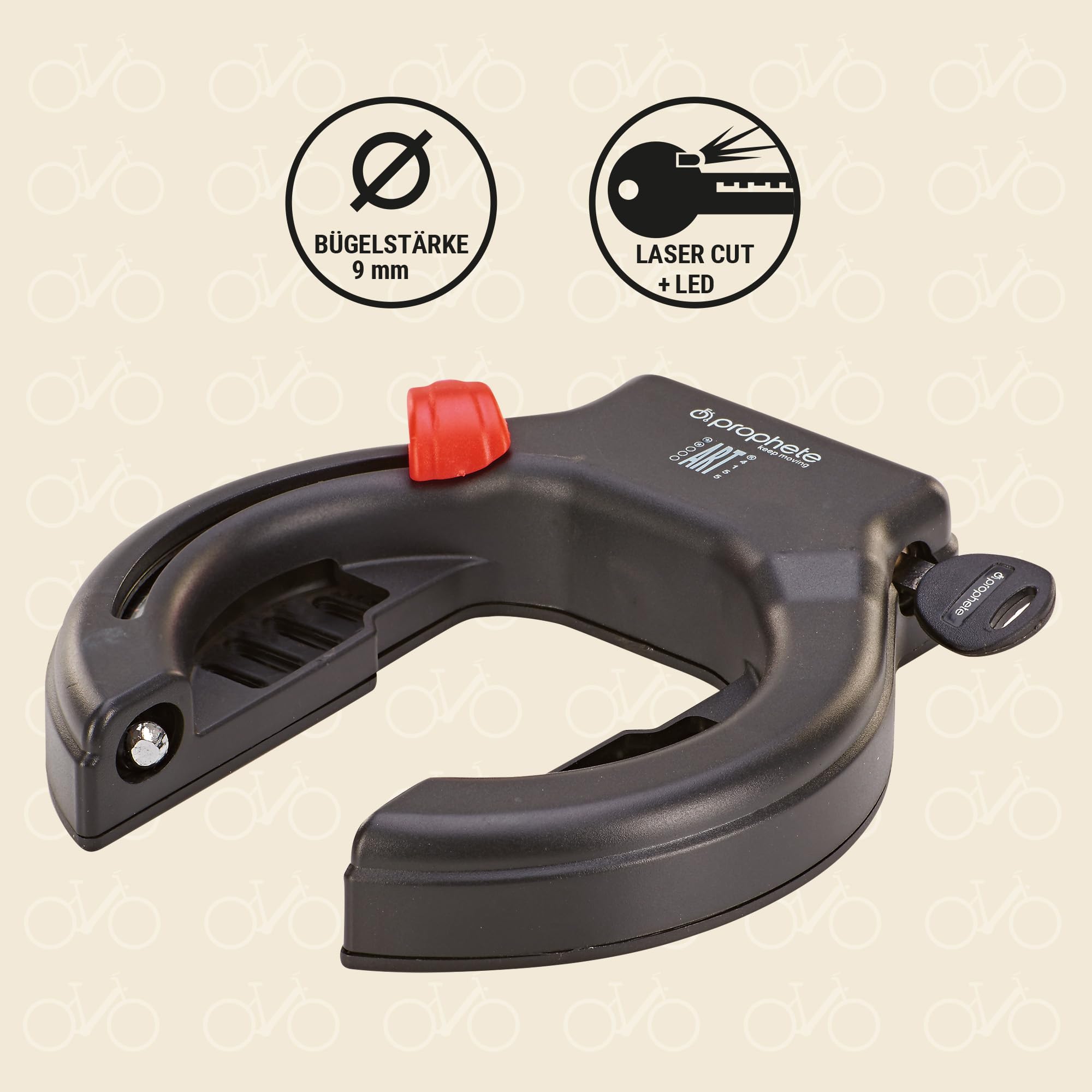 Prophete Lucchetto per bicicletta, certificato ART** con 2 chiavi, colore nero