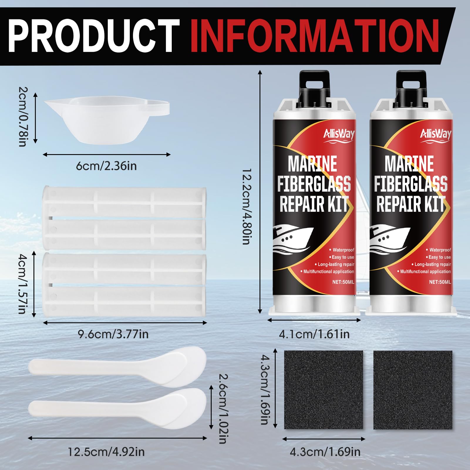 Kit Riparazione Vetroresina Bianco, Kit Vetroresina, Gelcoat Bianco Nautica, Adatto per Barche, Moto d'Acqua, Yacht, Tavole da Surf, Kayak, Impermeabile e Resistente all'Usura, 50 ml×2