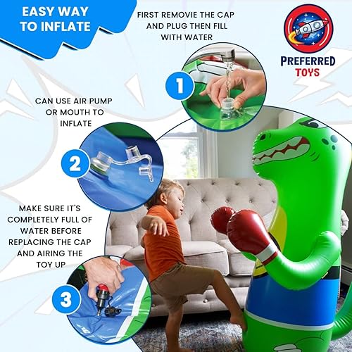 Miniatura 8 de Juego de saco de boxeo inflable para niños, paquete de juguetes de boxeo inflables, dinosaurio inflable con movimiento de rebote instantáneo en la