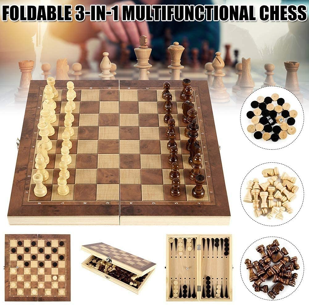 Tablero Plegable Viaje Ajedrez Magnético De Madera 3 En 1 - Incluye Ajedrez, Damas Y Backgammon, Tablero Plegable 29x29 Cm, Ideal Para Viajes Ajedrez Plegable Viaje