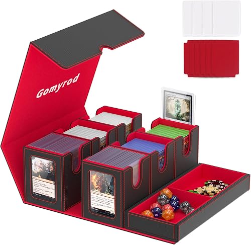Gomyrod Card Deck Box with 4 Commander Display & Dice Tray (Black & Red)