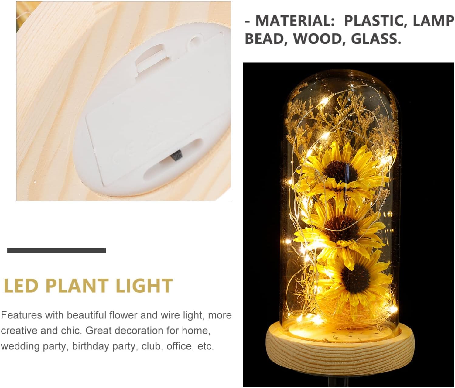 OSALADI 1pc Sunflower Led Lamp Sunflower Light Mini Dome Lamp Light Decoration Glass Decor Led Plant Night Flower Dome Flower