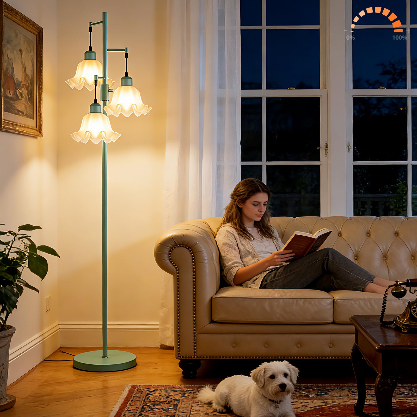 Lightdot 67IN 3-Light Flower Floor Lamp for Living Room, Dimmable Green Tree Floor Lamps with Acrylic Shade for Wedding/Party, Floral Tall Lamp for Bedroom/Sofa Beside/Corner Decor(Bulb Included)