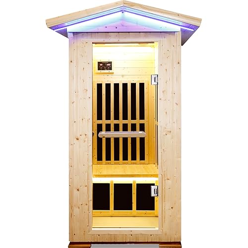 Outdoor Sauna Wooden Far Infrared Saunas Spa 1550W Low-EMF Dry Sauna Room for One Person Finland Spruce Wood