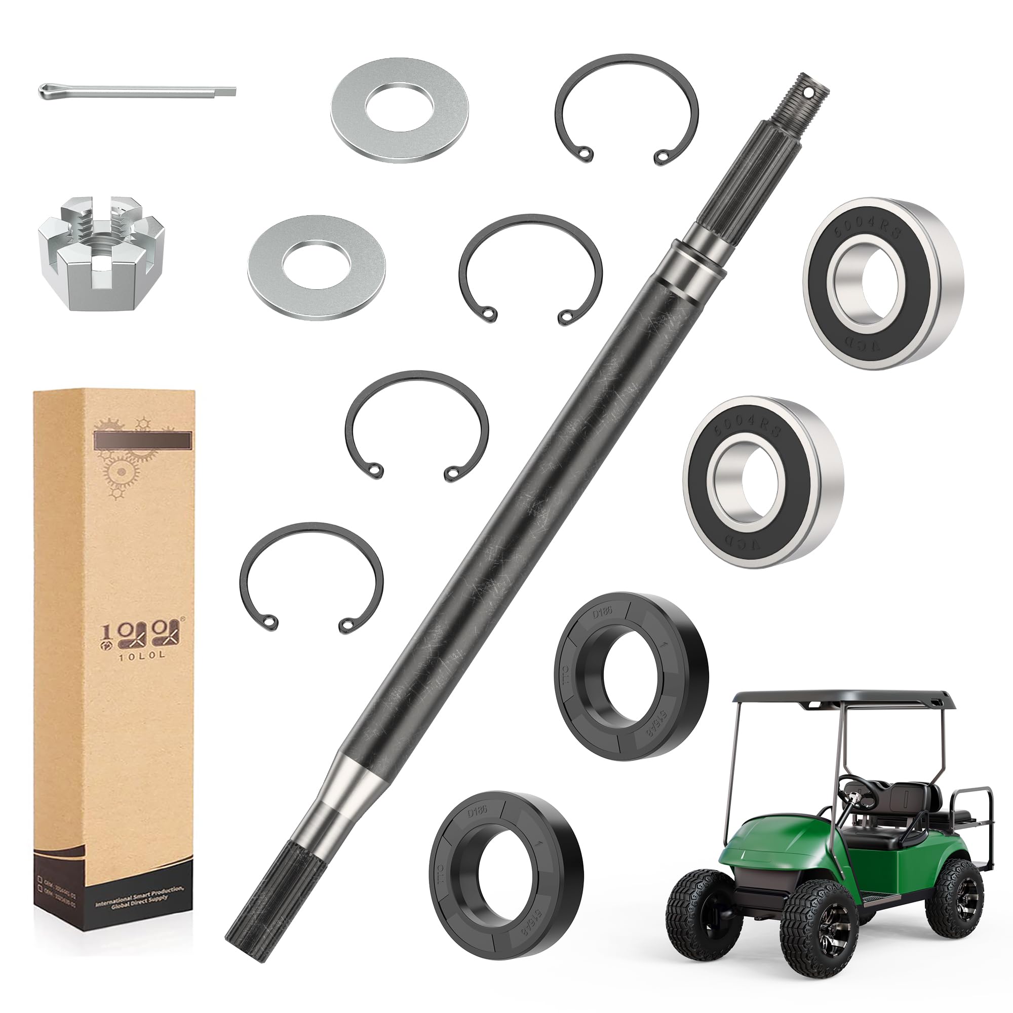 10L0L Golf Cart Rear Spline Axle Shaft for EZGO TXT Electric 1994-Up Passenger Side, Wheel Bearings Seal Kit, Replace OEM 20377G12 20377-G12