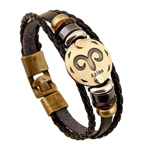 Young & Forever Zodiac Sign Constellation Handmade Black Leather Bracelet for Unisex