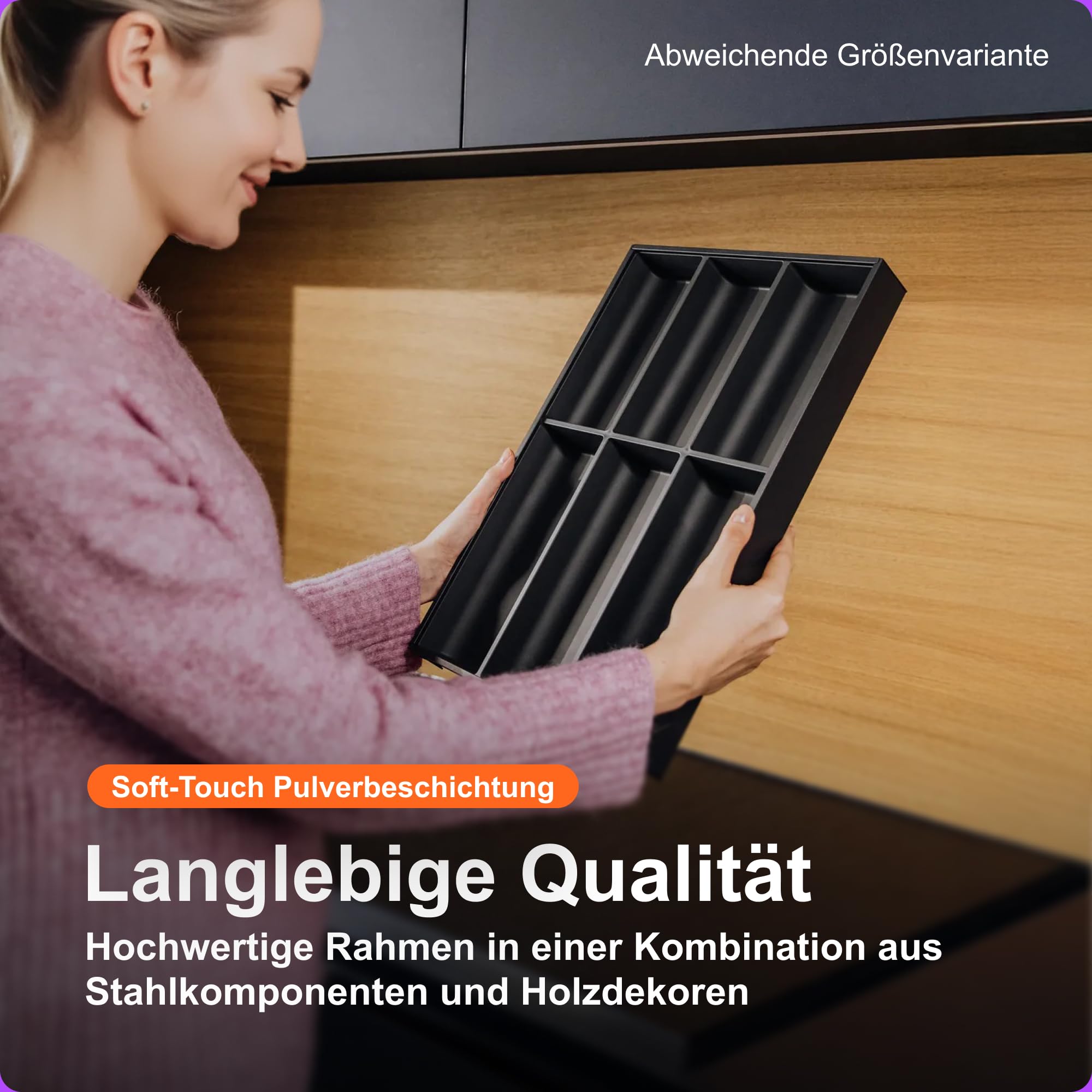 Blum AMBIA-LINE Besteckkasten mit Soft-Touch | Premium Schubladen-Organizer für moderne Küchenschublade & Schrank | schützt, sortiert & ordnet Besteck und Küchenhelfer | 42,5×30×5,5 cm | Carbonschwarz