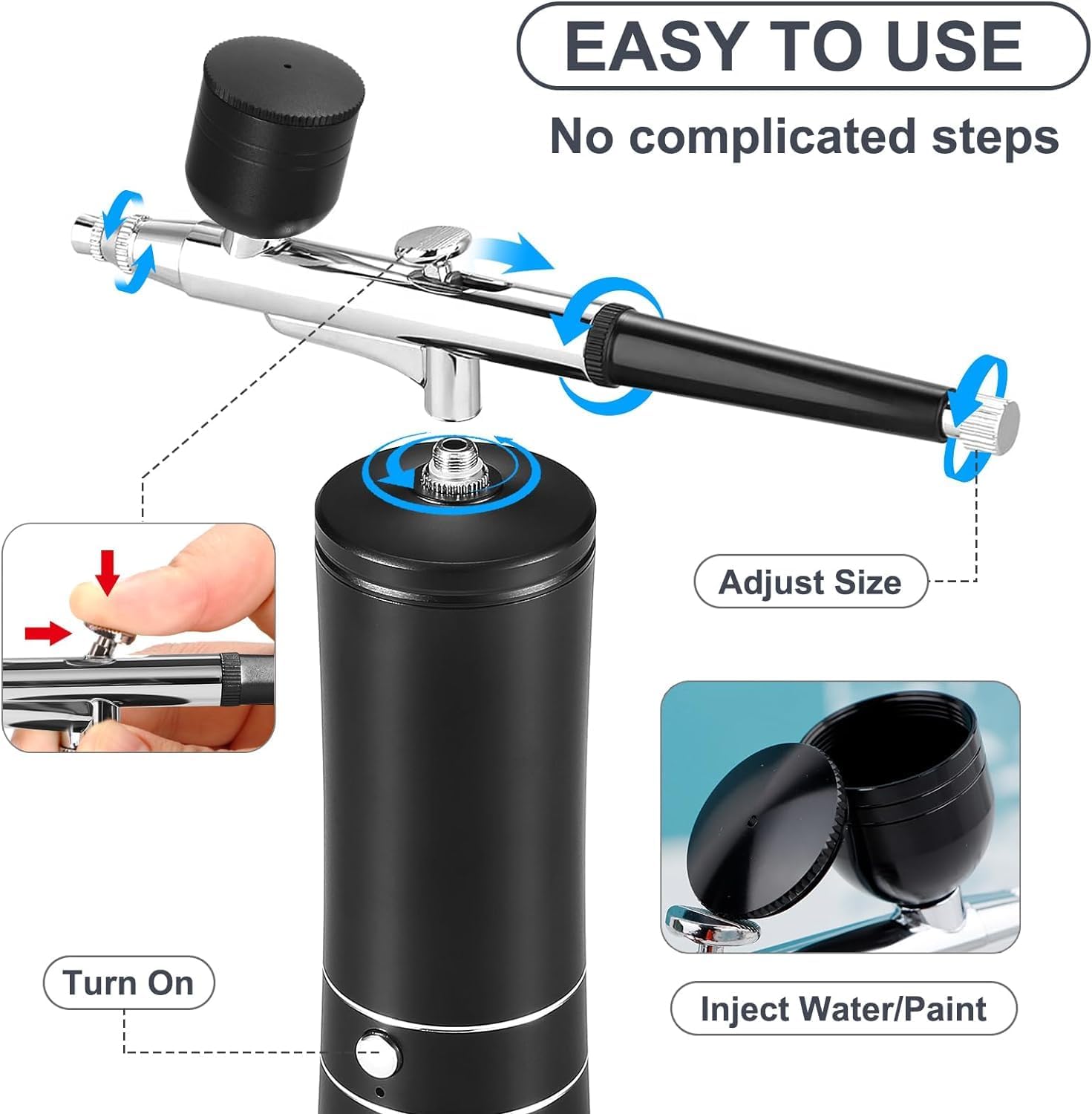 Kit de aerógrafo con compresor, 48 PSI, recargable, inalámbrico, sin obstrucción, juego de cepillo de aire de alta presión, máquina de uñas, juego de pistola de aerógrafo para arte de uñas, decoración