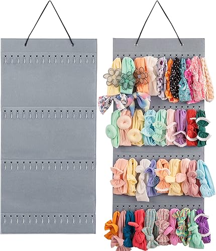 JEWERADO Soporte para diadema para bebés y niñas, organizador de almacenamiento colgante con 60 ganchos de almacenamiento para diademas de recién