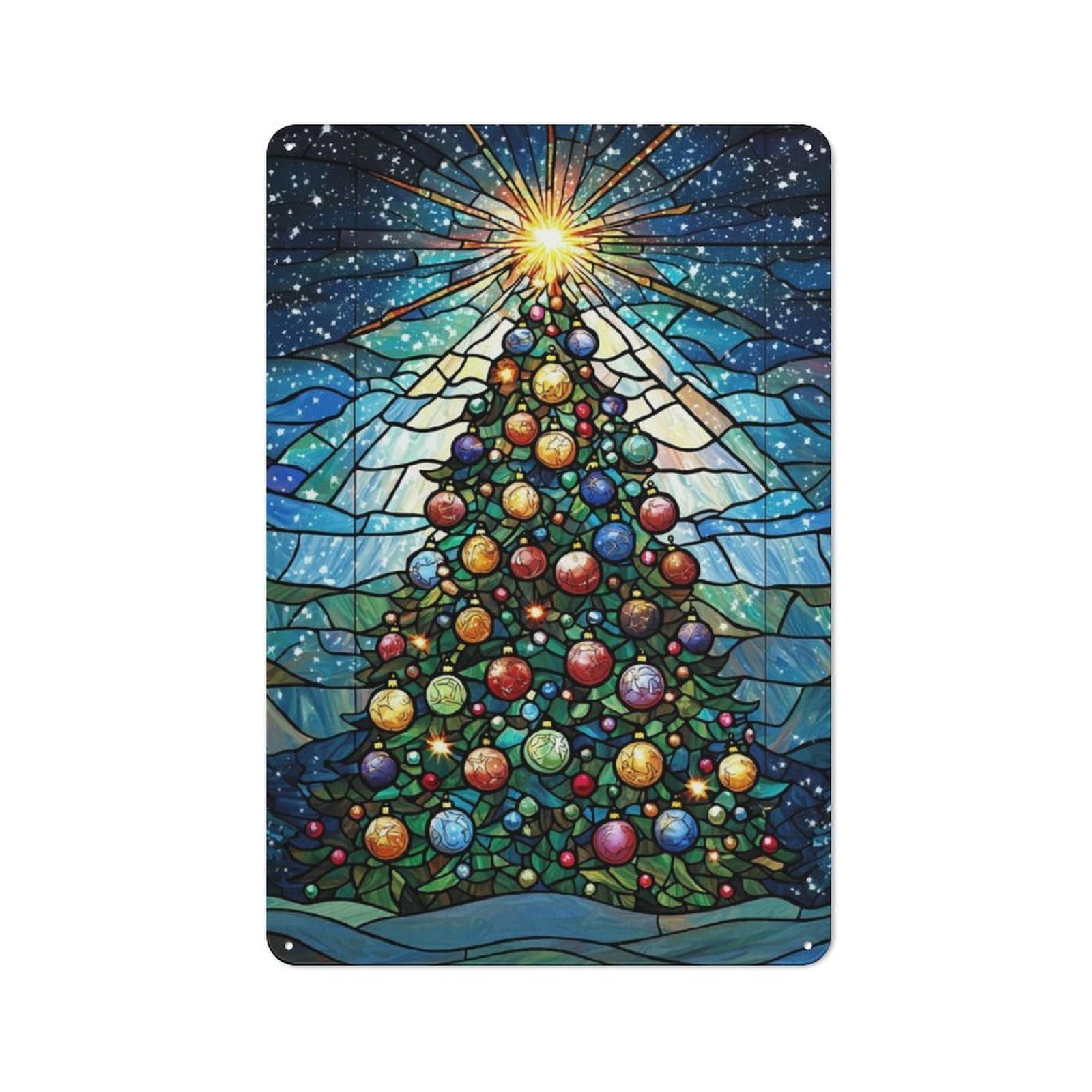 Junmoney Stained Glass Christmas Tree For Hobby Room Or Studio, Rustic Metal Sign 30X20cm, For Creative Interior Collectors Refreshing A Room In Autumn