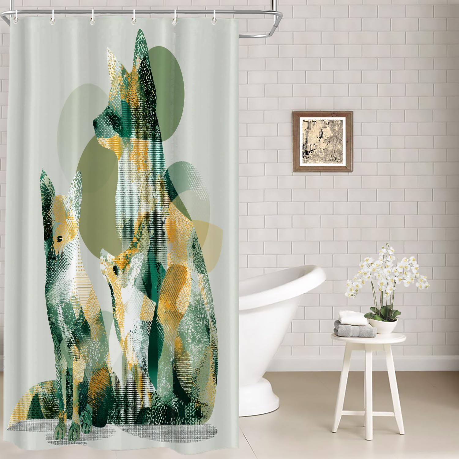 Batmerry Pink Red Retro Polka Dot Decor Shower Curtain,Beige Abstract Bathroom Decor Polyester Fiber Plastic Rings Quick-Drying Waterproof for Bathtubs/Bathroom, 72x36 inches โ image 1