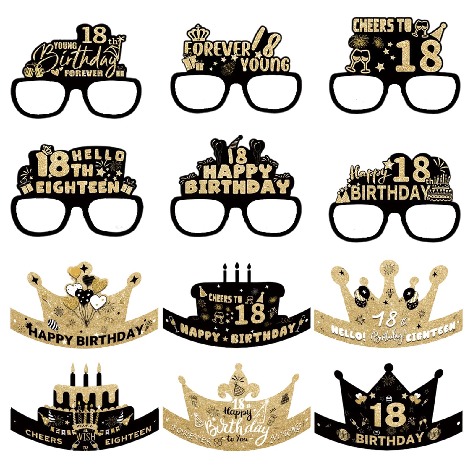 12pcs Birthday Glasses Hats, Birthday Paper Sunglasses Decoration, Party Photo Booth Props, Perfect for Birth Party Shoots, Charming Props for Memorable Celebrations (18th)