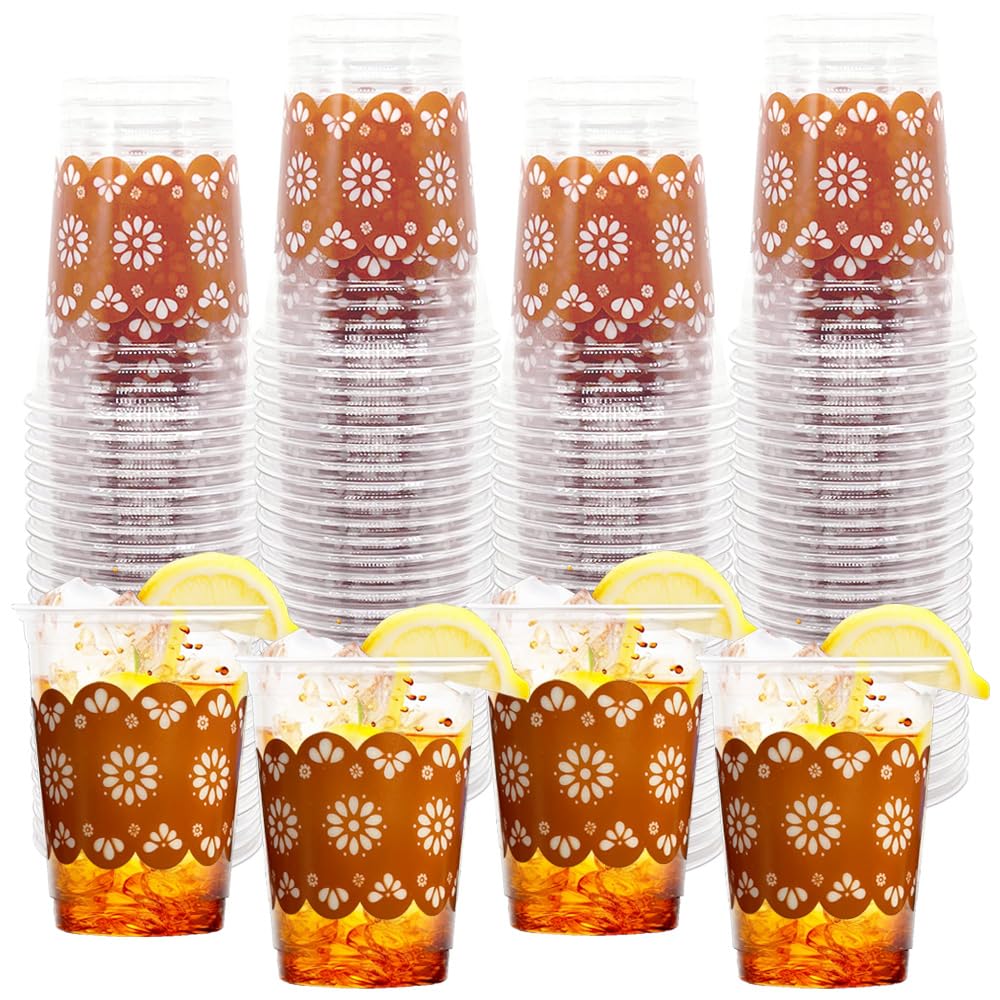 Photo 1 of 50 Pcs 12 oz Cielito Lindo Disposable Plastic Cups Party Decoration, Copas De Barro Mexican Dinnerware Terracotta Flower Clay Drinking Cups for Baby Shower Birthday Talavera Wedding Party Supplies