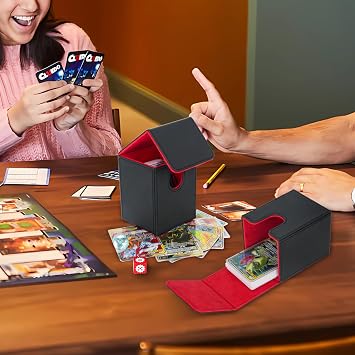 Card Deck Box with Two Dividers,Premium Game Deck Storage Box Fits 100 Single Sleeved Cards,Case Compatible with MTG,TCG,Yugioh,Magic,Commander,Black Red