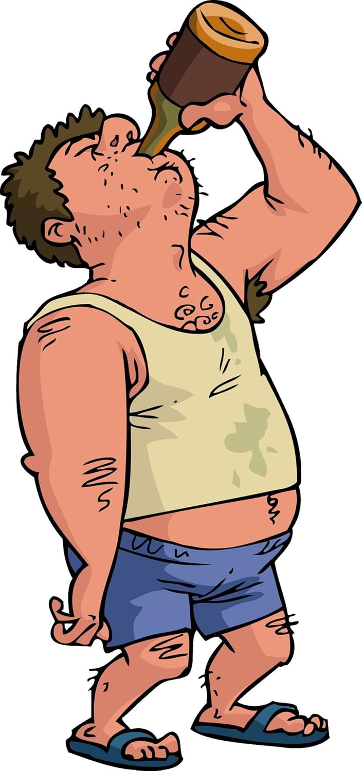 Amazon.com: Lazy Fat Dirty Drunk Man Drinking Alcohol Beer Cartoon Vinyl  Sticker (12" Tall) : Automotive