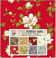 Vista 6 de Paquete de papel para decoupage (24 hojas 15x15 cm) Rosa Meadow de Amapolas # Papel vintage con patrón estilizado para decoupage, manualidades