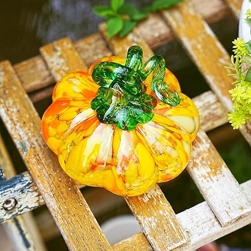 Miniatura 9 de H&D HYALINE & DORA Figura de calabaza de vidrio soplado a mano para decoraciones de otoño, calabaza de cristal amarillo, decoración de mesa para