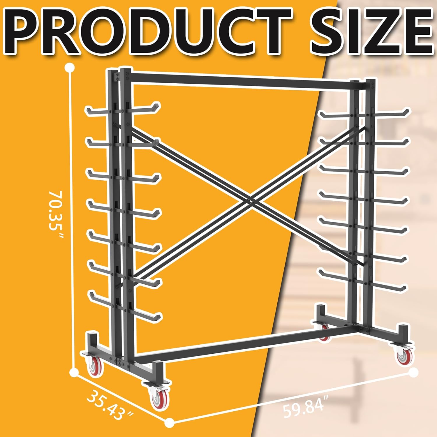 7-Tier Steel Storage Rack,Detachable Lumber Storage Rack,Load 2000 Lbs Heavy Organizer Shelf for Garage Shed Basement(With Wheel)