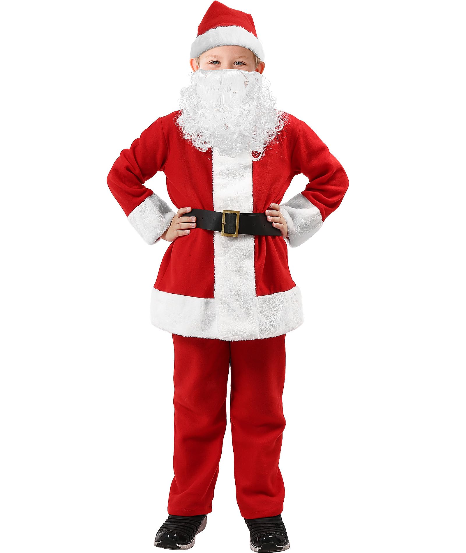 SuBleer Kids Santa Costume-6Pcs,Festive Christmas Santa Suit for Children,Boys Halloween Cosplay Costume with Accessories