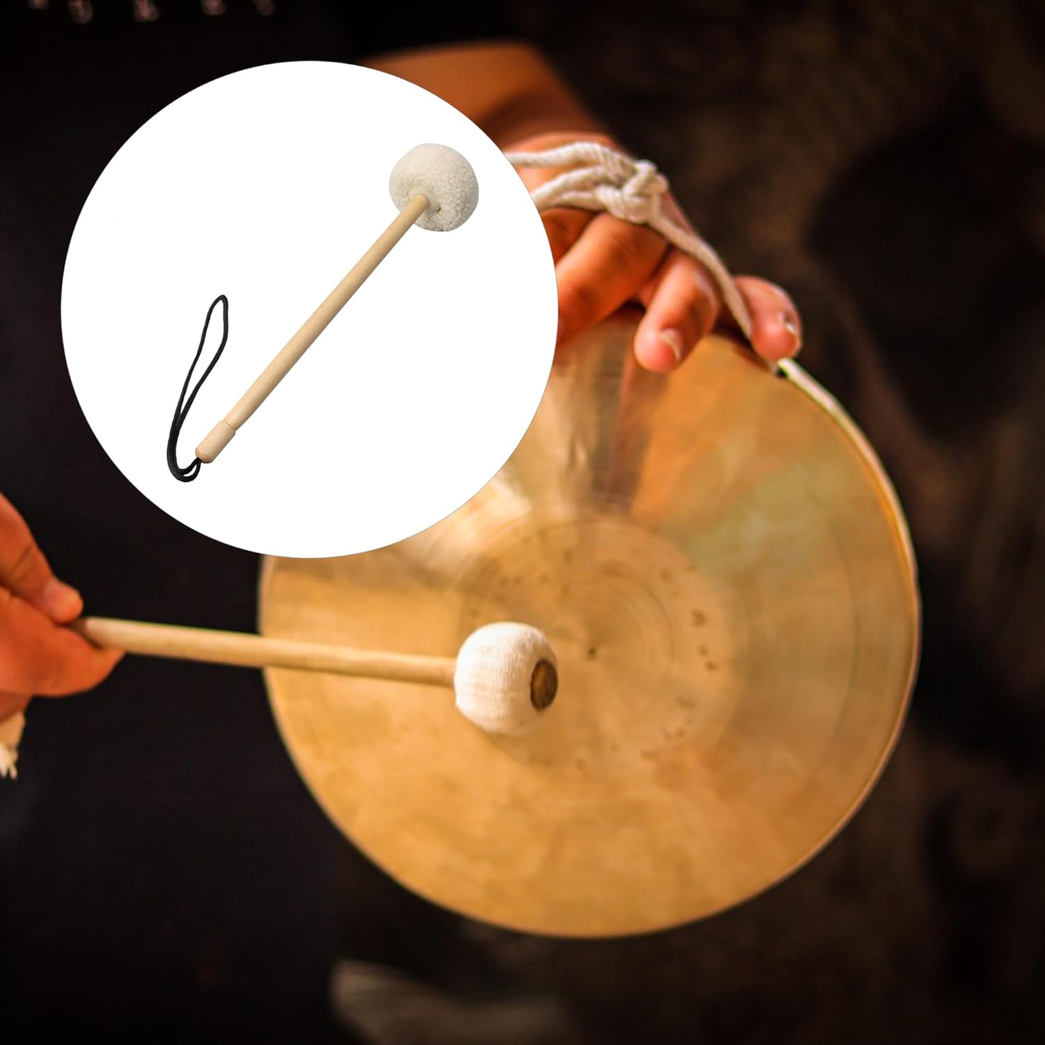 Bstinay 1.6x36cm Beige Gong Mallet Wooden Core with Velvet Head Mallet Gong Accessories for Gong